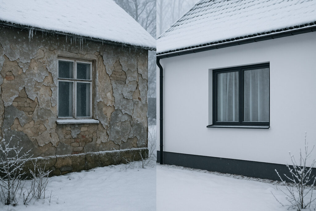 Облицовка штукатурка и промерзание стен